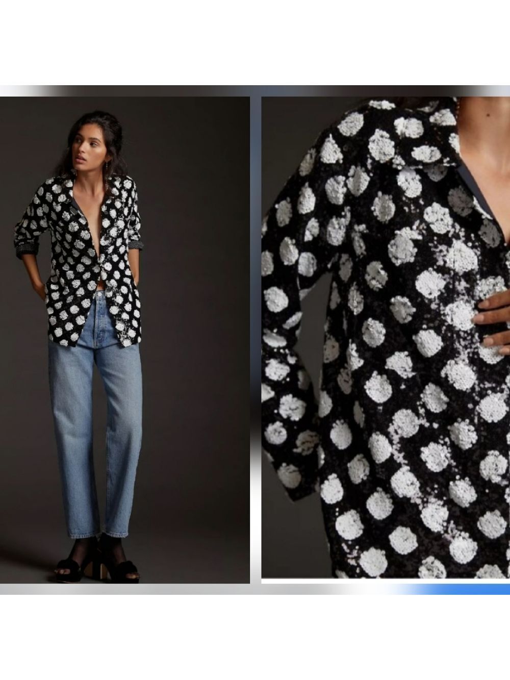 Anthropologie Maeve Polka Dot Button-Down Shacket - Picture 2 of 6